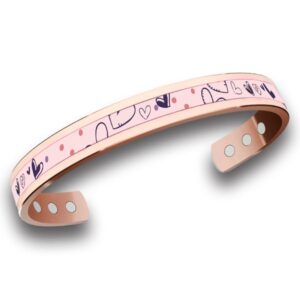 Bracciale in rame per coppie con cuori rosa e blu