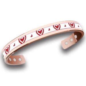 Bracciale in rame per coppie con cuori rossi