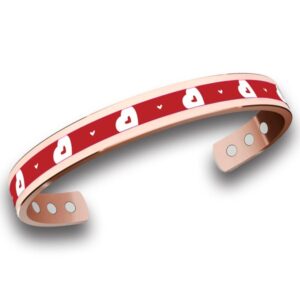 Bracciale in rame per coppie con cuori rossi e bianchi