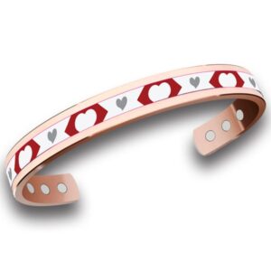 Bracciale in rame per coppie con cuori rossi e grigi