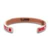 Bracciale in rame per coppie con scritta e cuori su sfondo rosso (retro)