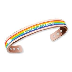 Bracciale in rame con grafica arcobaleno e scritta