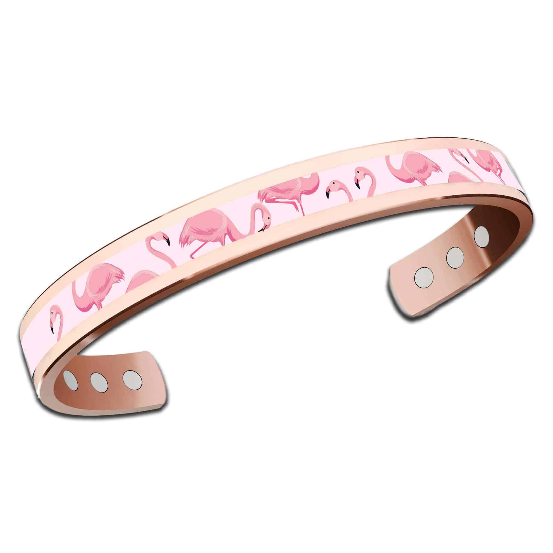 Bracciale in rame con fenicotteri su sfondo rosa