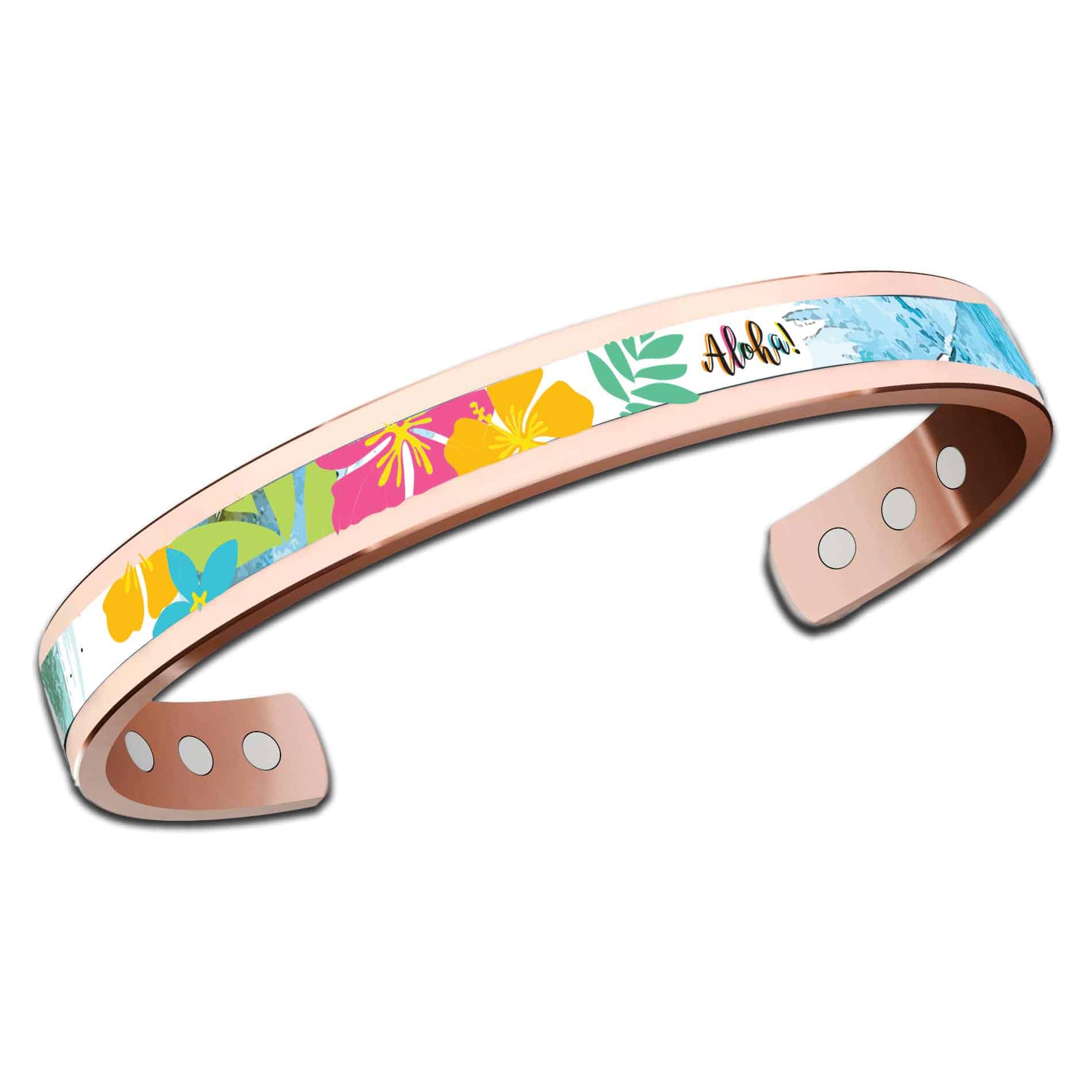 Bracciale in rame con scritta fiori e mare