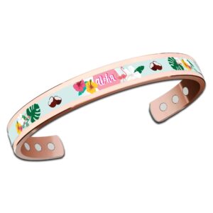 Bracciale in rame con scritta fiori palme e fenicotteri