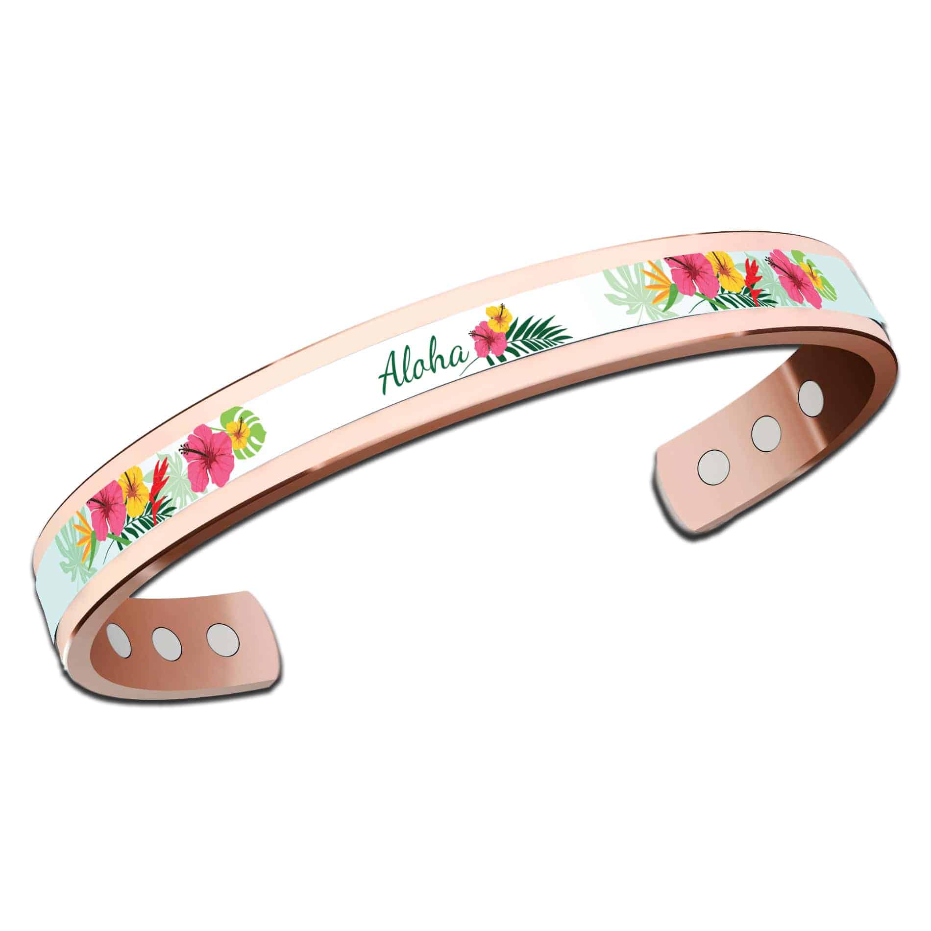 Bracciale in rame con scritta fiori e palme