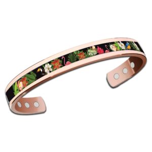 Bracciale in rame con uccelli tropicali e fiori